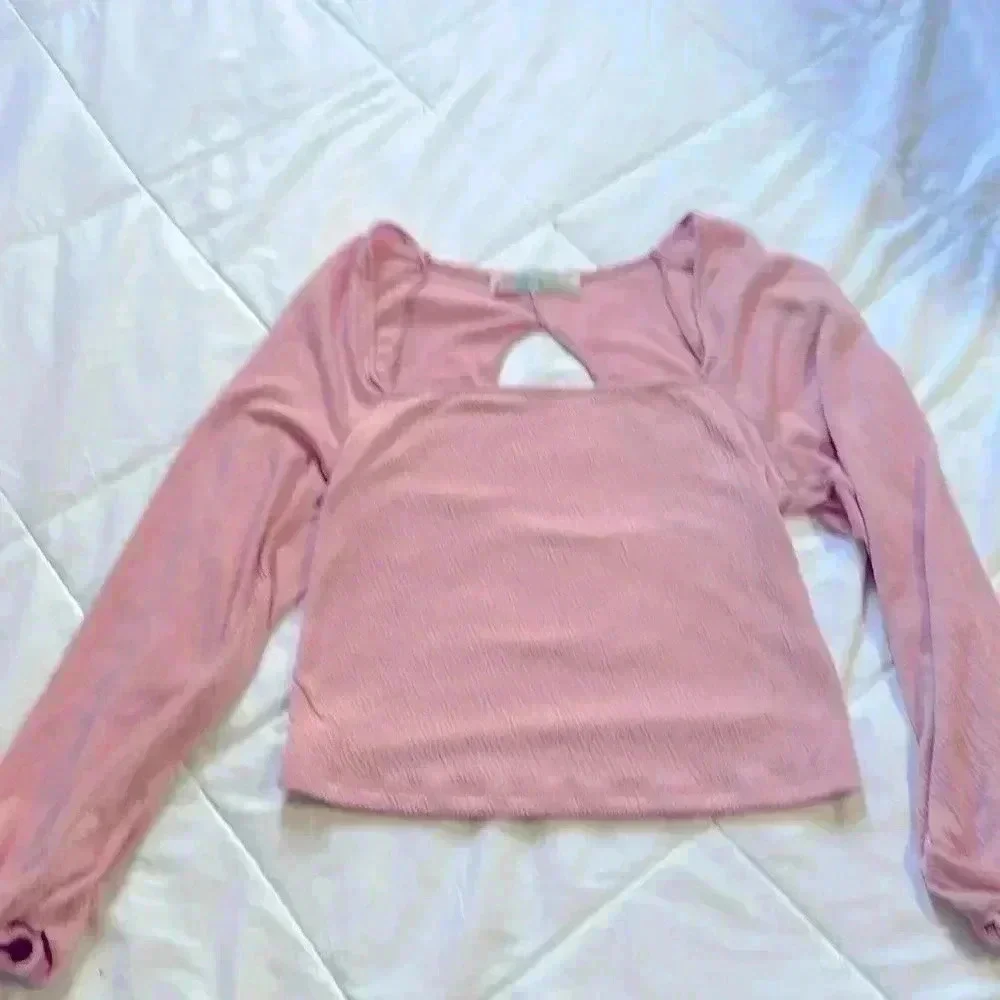 Free People Beach pink square neck long sleeve top size small open in back